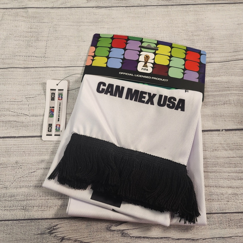 FIFA World Cup 2026 Official Licensed Scarf Canada Mexico USA White SCWAMC24 NWT